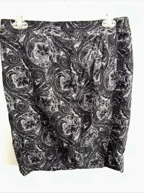 Talbots Black & Gray Paisley Pencil Skirt